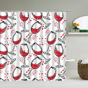 Romantisk Røde Vin badeforhæng Vandtæt Badeværelse Gardin 3d-Print Polyester stof Med Kroge Dekoration Badeværelse Skærm 3677