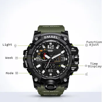 SMAEL Mærke G-Style Sport Watch Mænd LED Digitale Ure Vandtæt Militære Armbåndsure Herre 1545 Ur Metal Box reloj hombre 884