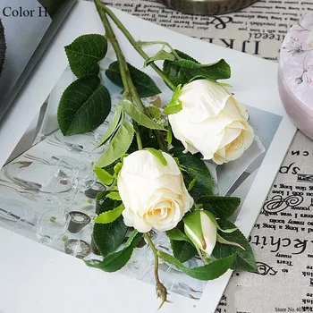 Smukke Nye rose gren kunstige blomster, silke 3 hoveder roser til bryllup, boligindretning falske flores fleur artificielle