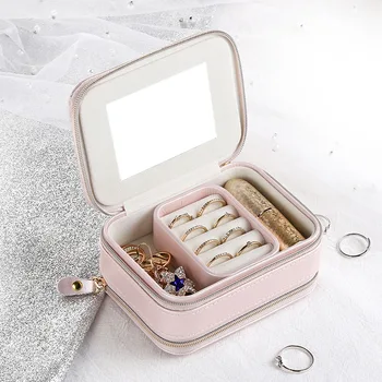 Smykker Arrangør Vise Rejse Sag Max Lynlås Læder Opbevaring Gave Til Kvinder, Makeup Container Travel Box Smykker Holder Max