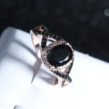 Sort Bore Ring Kombination, Ring for Kvinder To-tone Mikro-indlagt Sort Hvid Ring Smykker Zircon Engagement Ring 2457