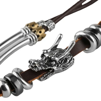 Steampunk Charme Armbånd til Mænd Virkelig Læder Tov, Kæde Dragon Design Cool Smykker kærestes Stilfulde Gave 16896