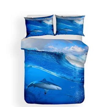 Strøelse Sæt 3D Printet Duvet Cover Sæt sengelinned Haj boligtekstiler for Voksne Naturtro Sengetøj med Pudebetræk #SY04 103687