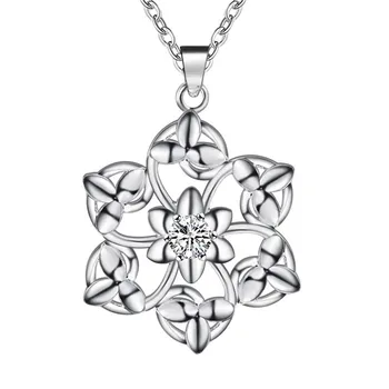 Sælgende mærke smykker, Sølv farve blomst halskæde med zircon smuk fødselsdagsgave klassiske vilde stil