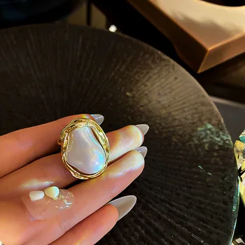 TIMEONLY Luksus Barok Uregelmæssig Perle Ringe til Kvinder Guld Farve Legering Store Simuleret Perle Charm Ringe Statement Smykker 19085