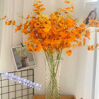 Top Grade 3 Gaffel Dans-lady Orchid Efterligning Blomster, Kunstige Enkelt Flaske Kunstig Blomst Europæisk Stil-Gulvtæppe Indendørs De 23802