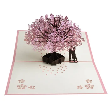 Tre-dimensionelle hilsen-kort, 3D-kort, cherry tree til fødselsdag, bryllup invitation pink invitation-kort med kuvert 4965