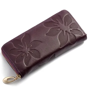 Udskrivning blomster brand Bag Koskind tegnebog sæt kvindelige lang design ægte læder tegnebog-kort holder nøglen i tasken multi card indehaver