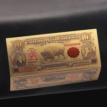 Usa 1901 Året USD 10 Usd Penge Forgyldt Seddel 24k Guld Belagte Papir Penge Souvenir Gave 4254