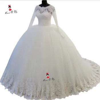 Vestidos de Novia 2019 langærmet Lace Wedding Kjoler Vintage brudekjoler Puffy Prinsesse Tyrkiet Bolden Kjole Bruden Kjole Kirke 13864