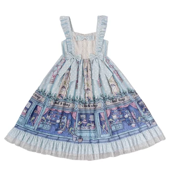 Vintage blonder sløjfeknude prinsesse tea party søde lolita strop kjole sød udskrivning victoriansk kjole kawaii pige gothic lolita loli 17668