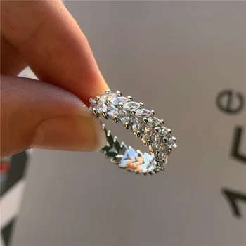 Vintage Kvindelige Hvide Blad Krystal Ring I Rosa Guld Sølv Farve Engagement Ring Vintage Bride Zircon Vielsesringe For Kvinder 4596