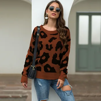 Vinter, Efterår Kvinde Sweater Leopard Kvinde Sweater Løs Europæisk Stil Strik Pullover 1800
