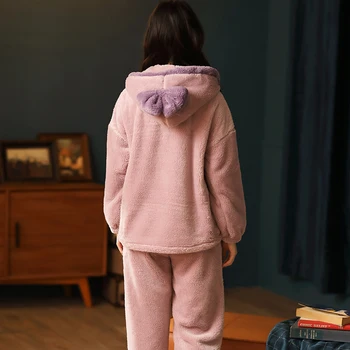 Vinteren Pyjamas Kvinder Nattøj Coral Fleece Natkjole Intensivering Krave Flannel Løs Version Holde Varmen Medium Stil 26763