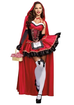 Voksne Kvinder Sexy Little Red Riding Hood Kostume Halloween Cosplay Ydeevne Uniform Karneval Fantasia Fancy Kjole
