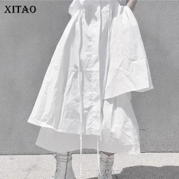 XITAO Patchwork Asymmetrisk Nederdel Kvinder Trendy Mode Nye Stil, Elastisk Empire Talje Slank Ruched Personlighed Lomme GCC4244