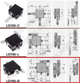 XY-Aksen 60*60mm Manuel Mikrometer rullebord Forskydning Trimning Platform Stål bolden guide Høj præcision LGY60-R