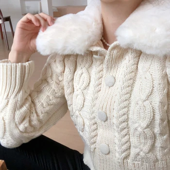 ZCSMLL Korea Smarte Efteråret og Vinteren Stor Revers Bløde Syninger Single-breasted Twist Kort Strikket Cardigan Sweater Kvinder 12804