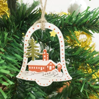 10stk Hængende Ornamenter Træ-DIY juletræ Vedhæng Klokker Santa Claus nytår Indretning Julepynt