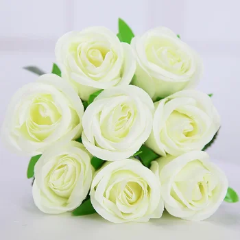 (10stk/Masse) Beige Frisk rose Kunstig silke Blomster Rigtige Touch-rose Blomster, Hjem dekorationer til Bryllup Fest eller Fødselsdag