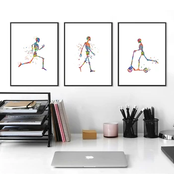 2021 Skelet Vand color Print Abstrakte Medicinsk Art Plakat Illustration til Medicinsk Kontor Indretning Anatomiske Print Videnskab Kunst