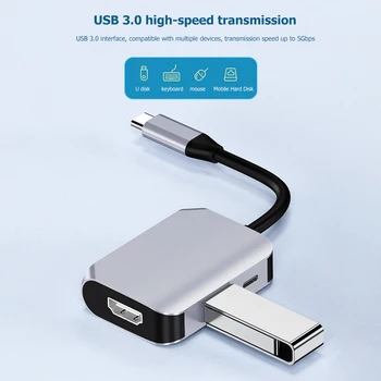3-i-1 USB-C-Hub USB Type C til USB 3.0-60W PD 4K-HDMI-Adapter til Bærbare PC Phone 5Gbps high-speed USB-Hub til Huawei MateBook