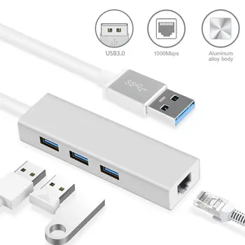 3-Port USB 3.0 er en Gigabit Ethernet-Lan RJ45 Netværk Adaptere Hub til 1000 mbps for Mac PC