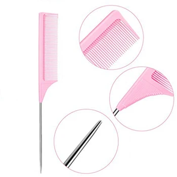 6stk Pink Hale Kam Fiber Kam Kam Løfte Kam Styling Kam kulfiber og Rustfrit Stål Hair Salon eller Houseware