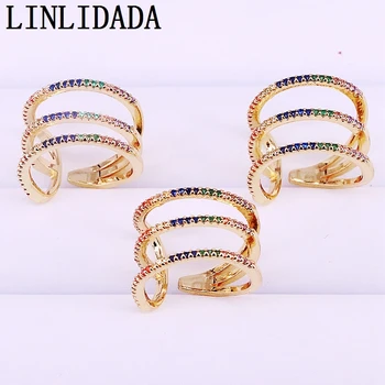 8stk Nye mode multi Rainbow cubic zirconia Farverige CZ linje form Finger Ringe Til Kvinder Part Guld Smykker