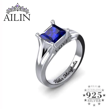AILIN Indgraveret Solitaire Birthstone Ring I 925 Sterling Sølv For Kvinder Gave