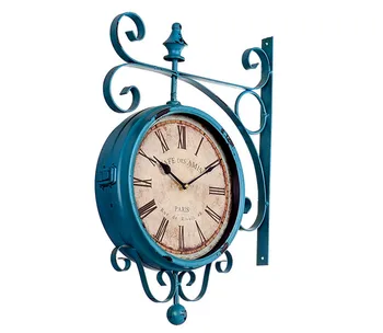 Blå Elegante Dobbeltsidet Væg Ur Luxury Living Room Wall Clock Digital Metal Relogio De Parede Hjem Dekorationer EA50WC