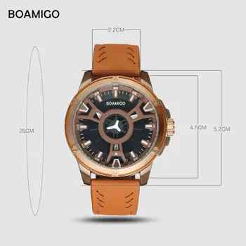 BOAMIGO brand-mænd mode ure læder quartz ure 3D Hule armbåndsure 3 bar vandtæt mænd ur Relogios Masculino