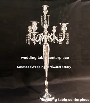 Bryllup crystal globe centerpieces 5 arm fyrfadsstage metal, guld eller splint kandelabre