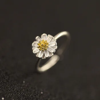 Daisy åbne 925 Sterling Sølv Ringe For Kvinder simple mode guld chrysanthemum Sterling Sølv Smykker Bague Femme