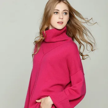 Dobbelt Tyk, Høj Krave Cashmere Sweater Kvindelige Løs Sweater Vilde Bunke Bunke af rose Rød Sweater