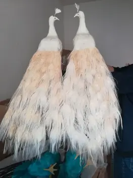 Et par af simulering smuk påfugl modeller skum& pelse hvid påfugl dukker gift ca 80cm
