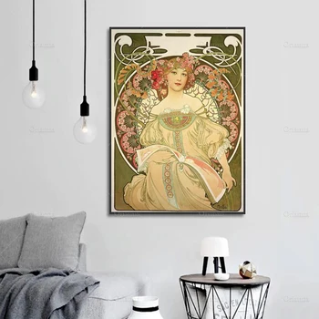 Fe Art Nouveau Berømte Malerier Af Alphonse Mucha Lærred Kunst Plakater Og Prints Mucha Art Billeder Til Stuen Wall Decor