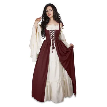 Firkantet krave bundtet corset middelalder Renæssance vintage kjole