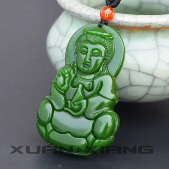 Gudinden Vedhæng Smykker Grøn Nephrite Avalokitesvara Bodhisattva Kwan-Yin Skytshelgen Halskæde Vedhæng Gratis Fragt