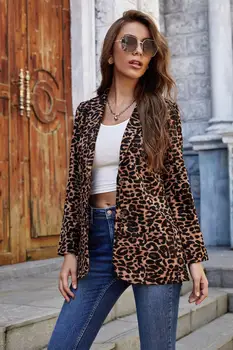 Høj Kvalitet Leopard Print Jakker Mode Til Kvinder Efteråret Lange Ærmer Frakker Kvinder Revers Hals-Knappen Outwear Casual Arbejde Cardigan
