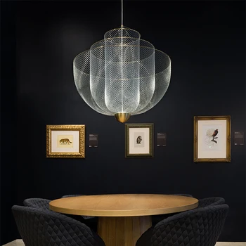 Italien Post moderne enkle, Lette luksus Vedhæng lys Sølv Metal net lampeskærm foyer soveværelse restaurant droplight LED-Belysning