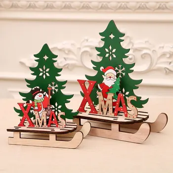 Jule-Træ-Slæde julepynt Hjem Træ Dekoration Tegnefilm Gamle Mand Snemand Elk Jul Samlet DIY Part Indretning