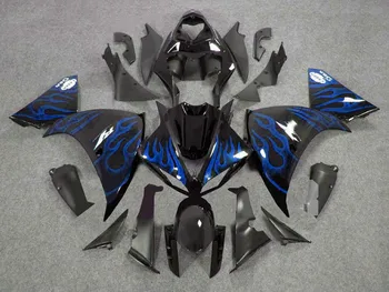 Karosseri-kit til Yamaha sprøjtestøbning stødfangere YZFR1 09 10 11 12 13 14 15 sort blå flammer fairing kit YZFR1 2009-BD83