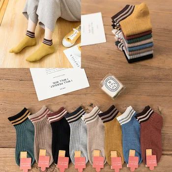 Lavvandede munden sokker Japansk kontrast farve stribet kvindelige sokker foråret og sommeren syning lodret strimler søde springflod