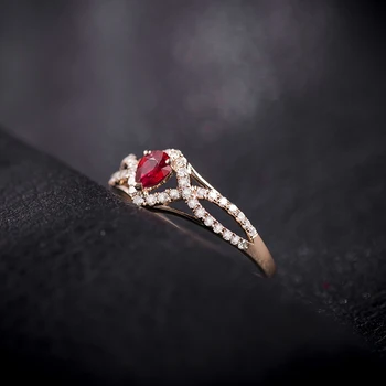 LOVERJEWELRY 2019 Ægte Ruby Ringe Real 14KT Guld Pære Red Ruby Ædelsten, Diamanter Ring For Kvinder Engagement Party Gave