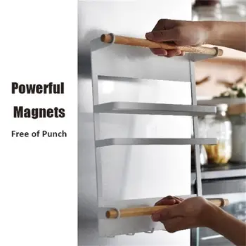 Magnetisk Adsorption Køleskab Side Rack vægmonteret Multi-funktion-Lagring Indehaveren Køkken Papir Håndklæde Hylde Organizer
