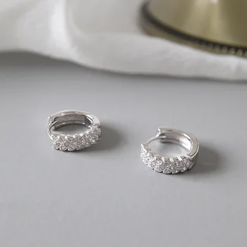 Mode Sterling sølv øreringe simpel Cirkel Lille Klar Zircon hoop øreringe til kvinder sølv 925 smykker aretes серьги