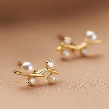Nye Friske Blomster Perle af Høj kvalitet Zircon Øreringe Enkle Grene Stud Øreringe Smykker Damer Temperament Mode Smykker