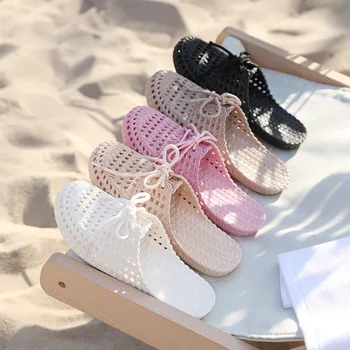 Nye sommer hul sko kvindelige sandaler studerende fladskærms mødre sko stranden fod sandaler hjem dame, tøfler