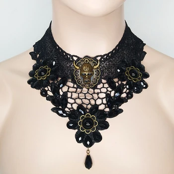 Nye Vintage Black Lace Choker Halskæde Vand Dråbe Bryllup Bijou Krave Smykker Hule Kort Kæde Smykker